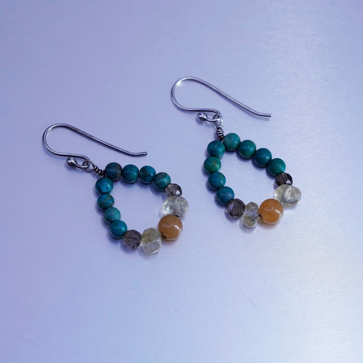 Vintage Sterling 925 silver handmade earrings with turquoise citrine beads