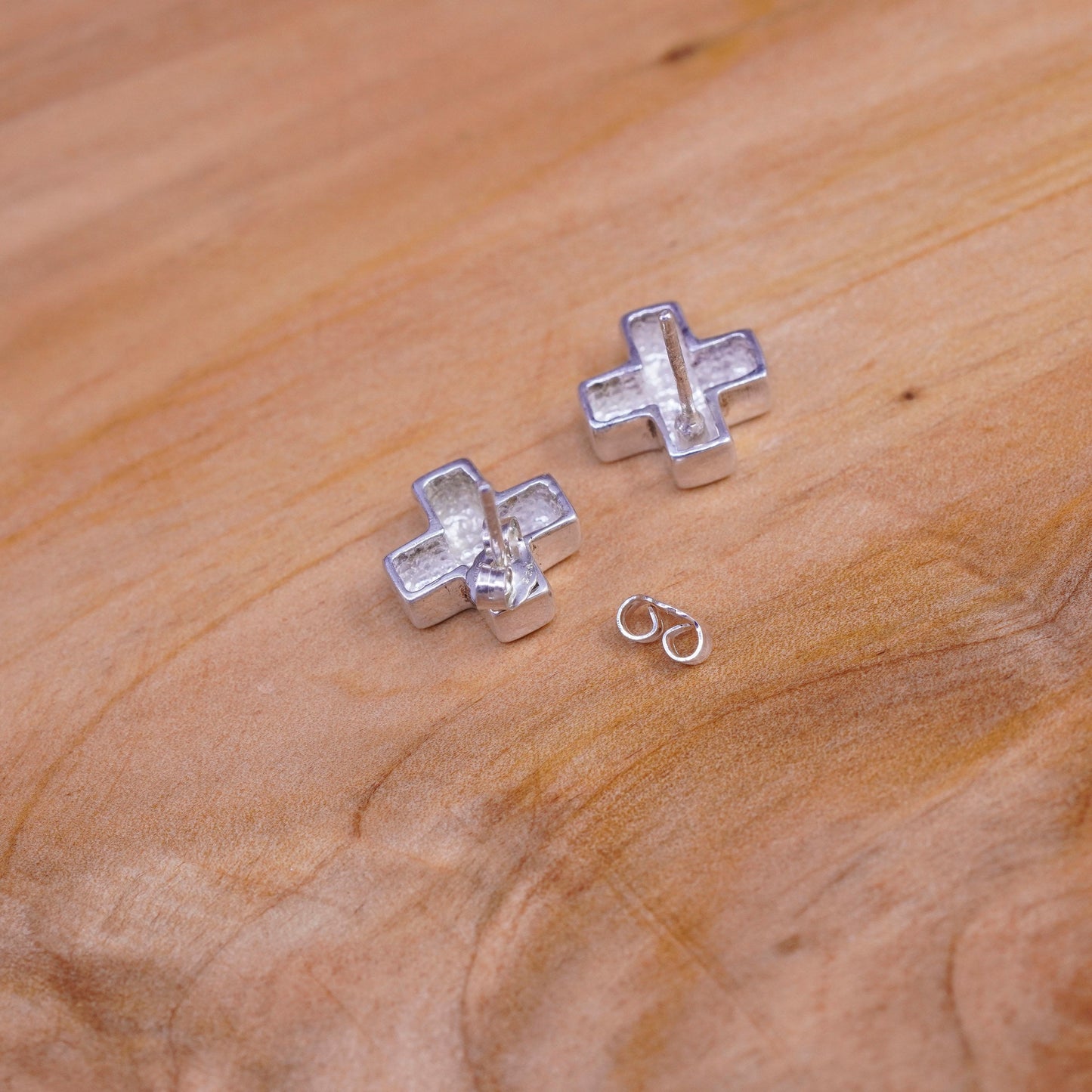 Vintage Sterling silver handmade earrings, 925 cross studs