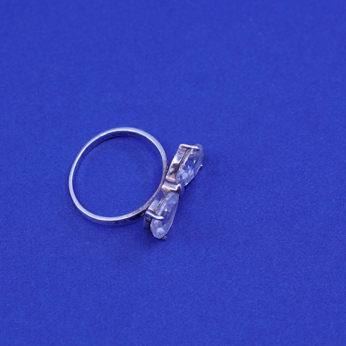 Size 6, vintage Sterling silver handmade ring, 925 ribbon bow ring with cz