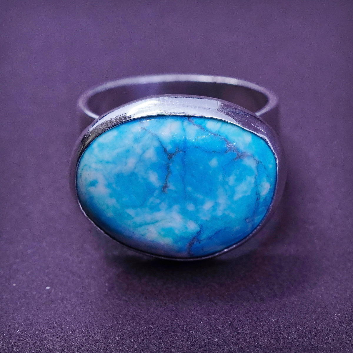 Size 7, vintage ARMAO Sterling 925 silver handmade ring with turquoise