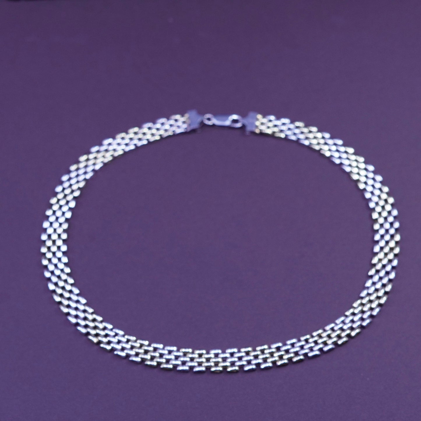 18” 10mm, vintage Vior two tone Sterling silver mesh chain, Italy 925 necklace