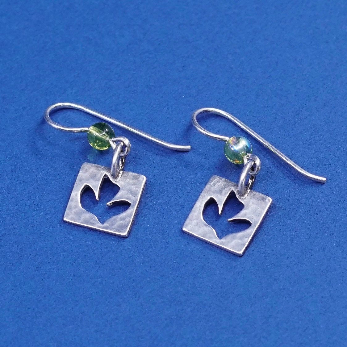 vtg DO sterling silver handmade earrings, 925 w/ square shaped tag N leaves