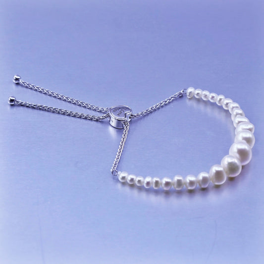 Size adjustable, Sterling 925 silver bracelet pearl heart charm “I love you Zoe