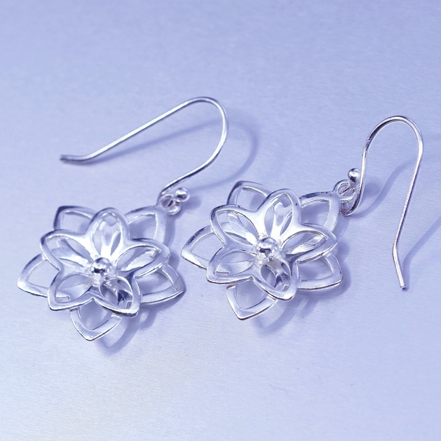 Vintage Sterling 925 silver handmade filigree flower earrings