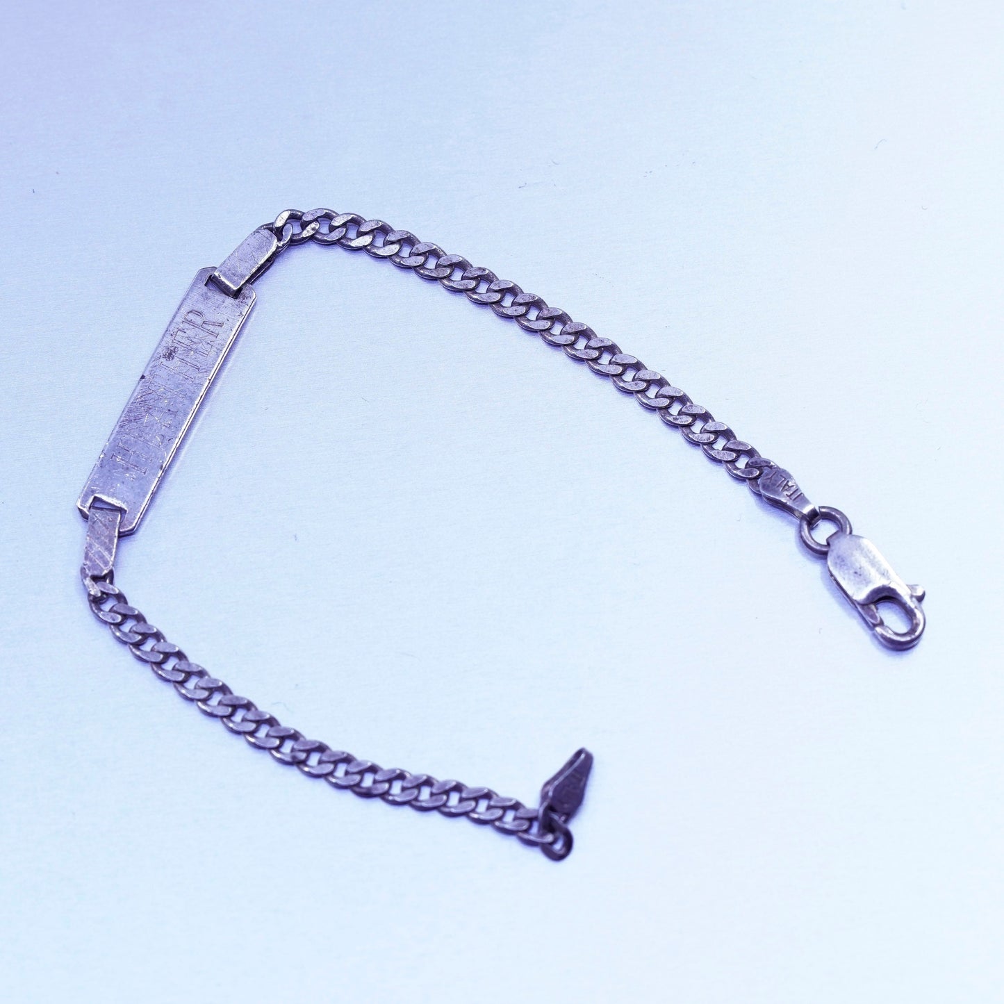 6.5”, Vintage Sterling silver bracelet, 925 curb chain tag “heather slattery”