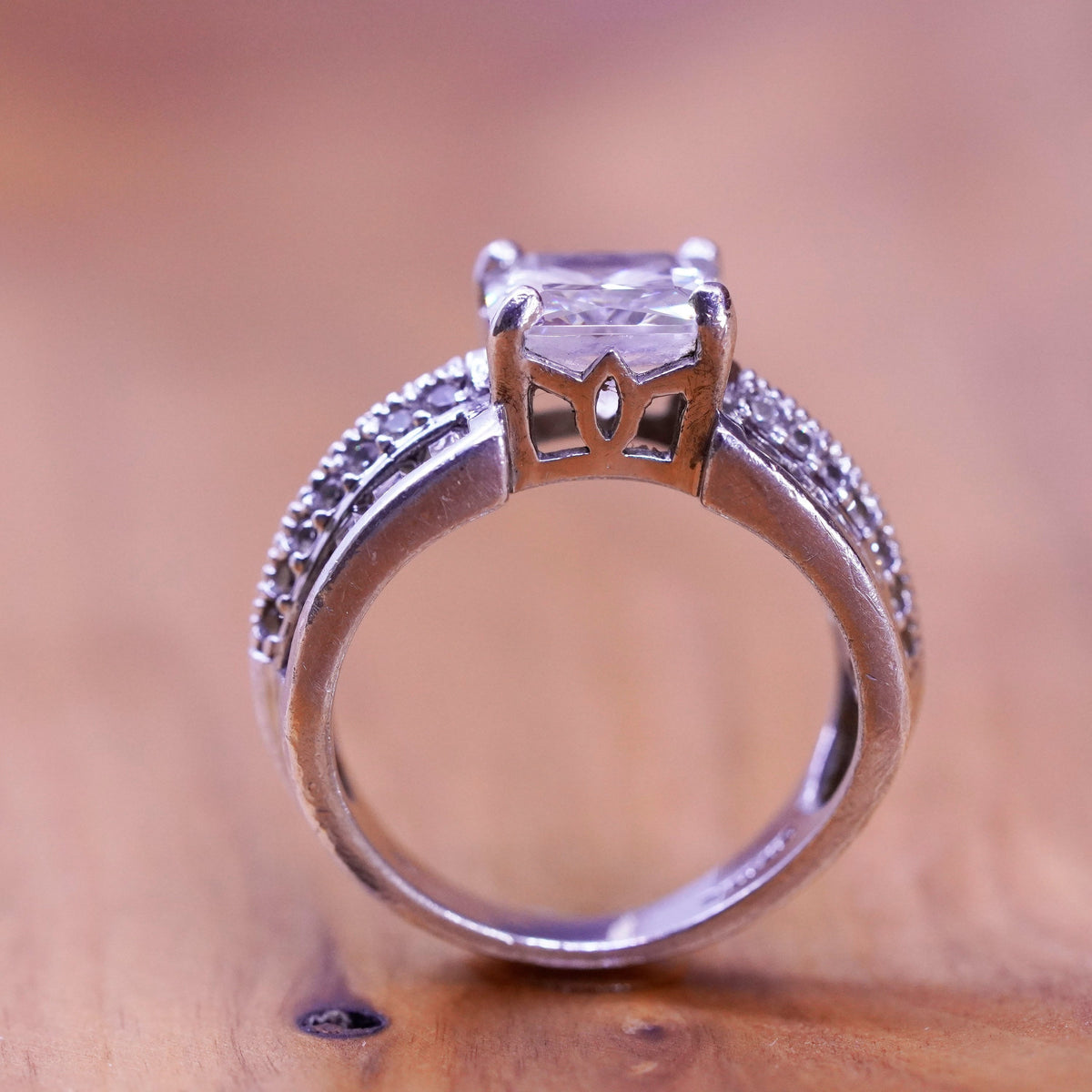 Size 6, vintage Sterling 925 silver engagement ring with cluster cz