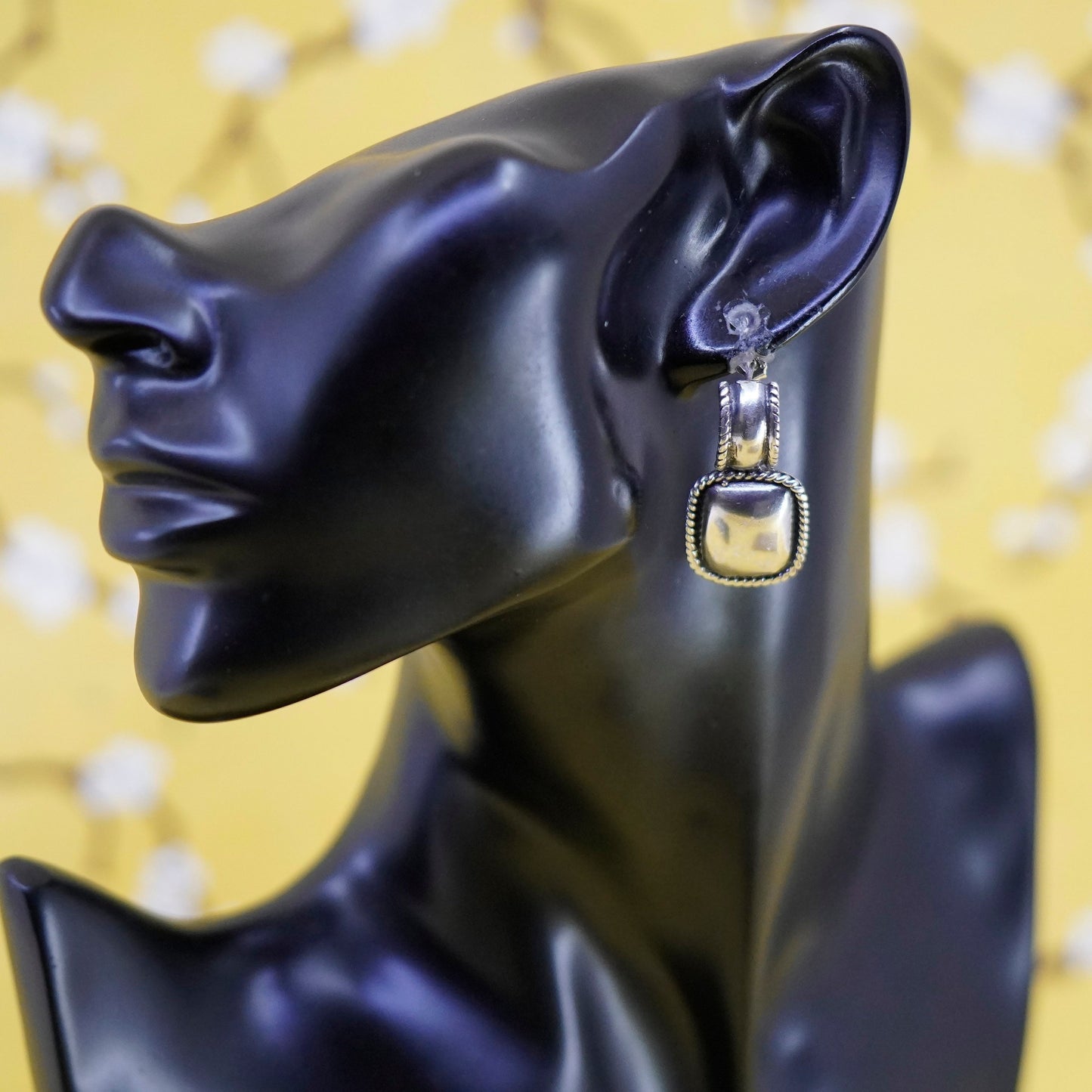 Vintage Sterling silver handmade earrings, 925 rectangular drops with cable