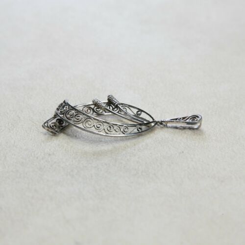 Vtg Handmade Sterling Silver .925 Bali Marquis Filigree Style Pendant