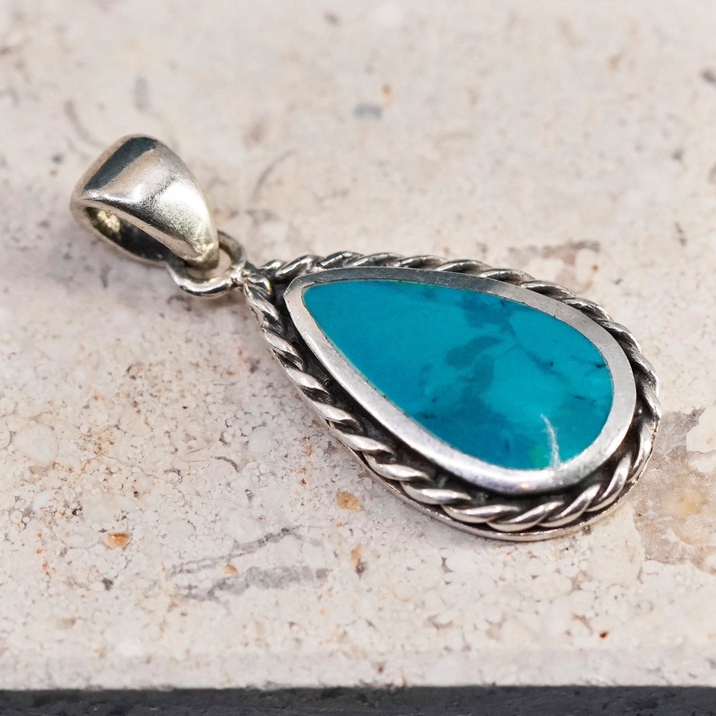 vtg Native American navajo RAW Sterling 925 silver handmade pendant turquoise