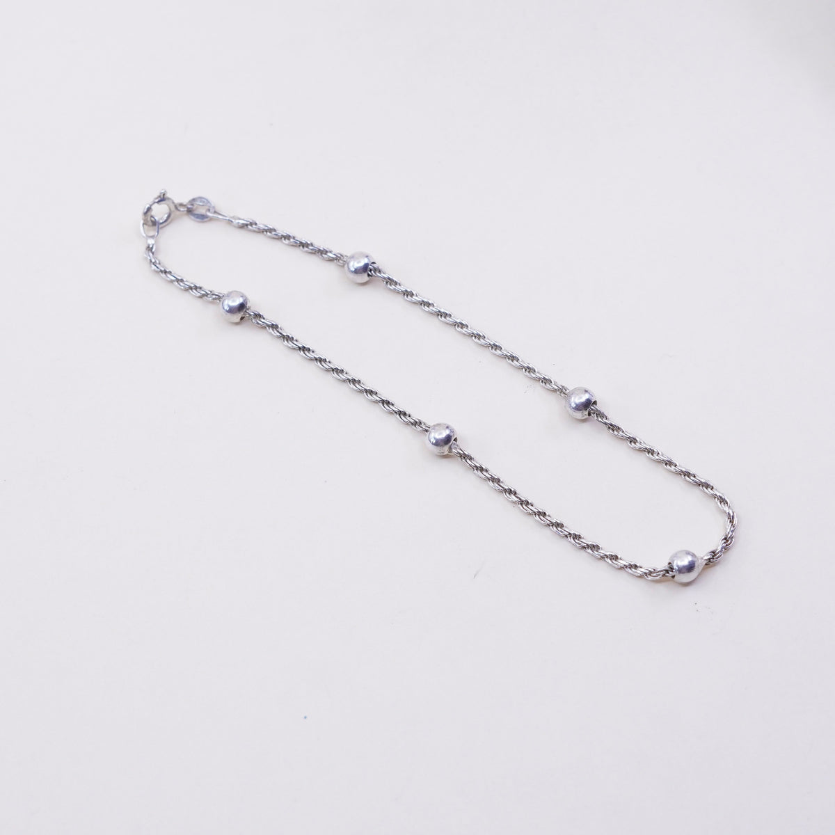9”, sterling silver bracelet, Italy 925 rope ankle chain anklet with beads