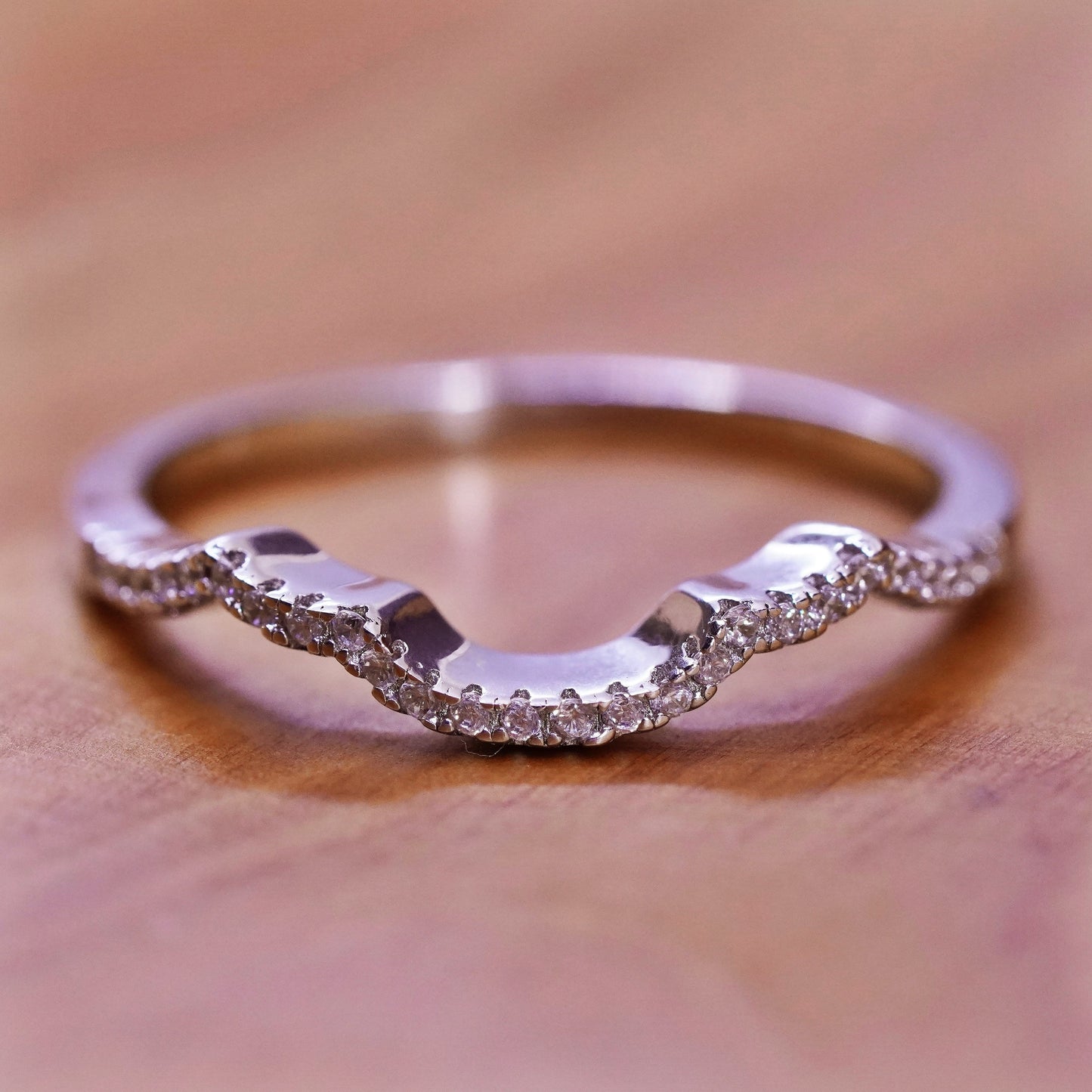 Size 9.5, vintage Sterling silver handmade ring, 925 stackable band with cz