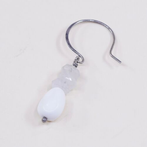 Vintage handmade Sterling 925 Silver Earrings With Moonstone Beads, Silver Teste