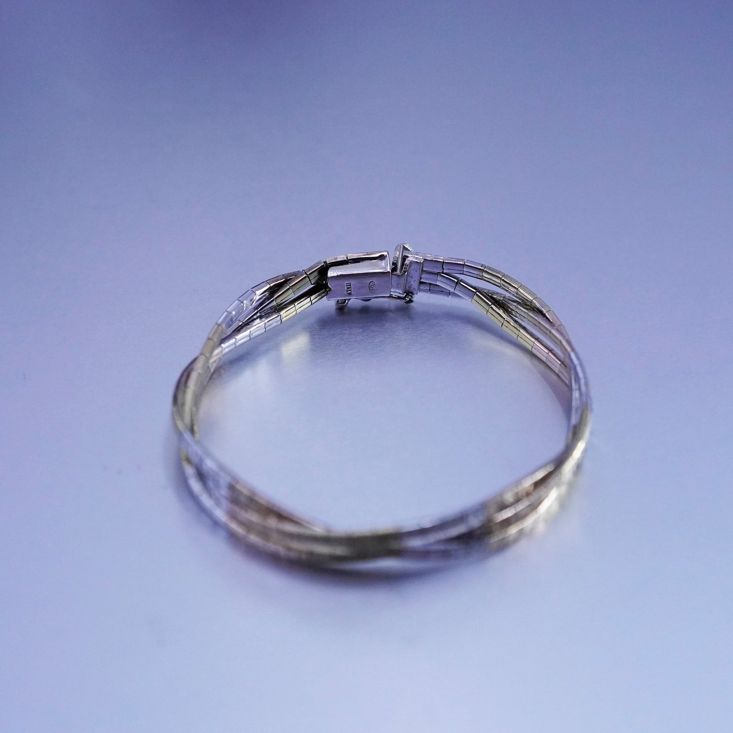 6.75”, Italy triple tone Sterling 925 silver bracelet, twisted omega chain
