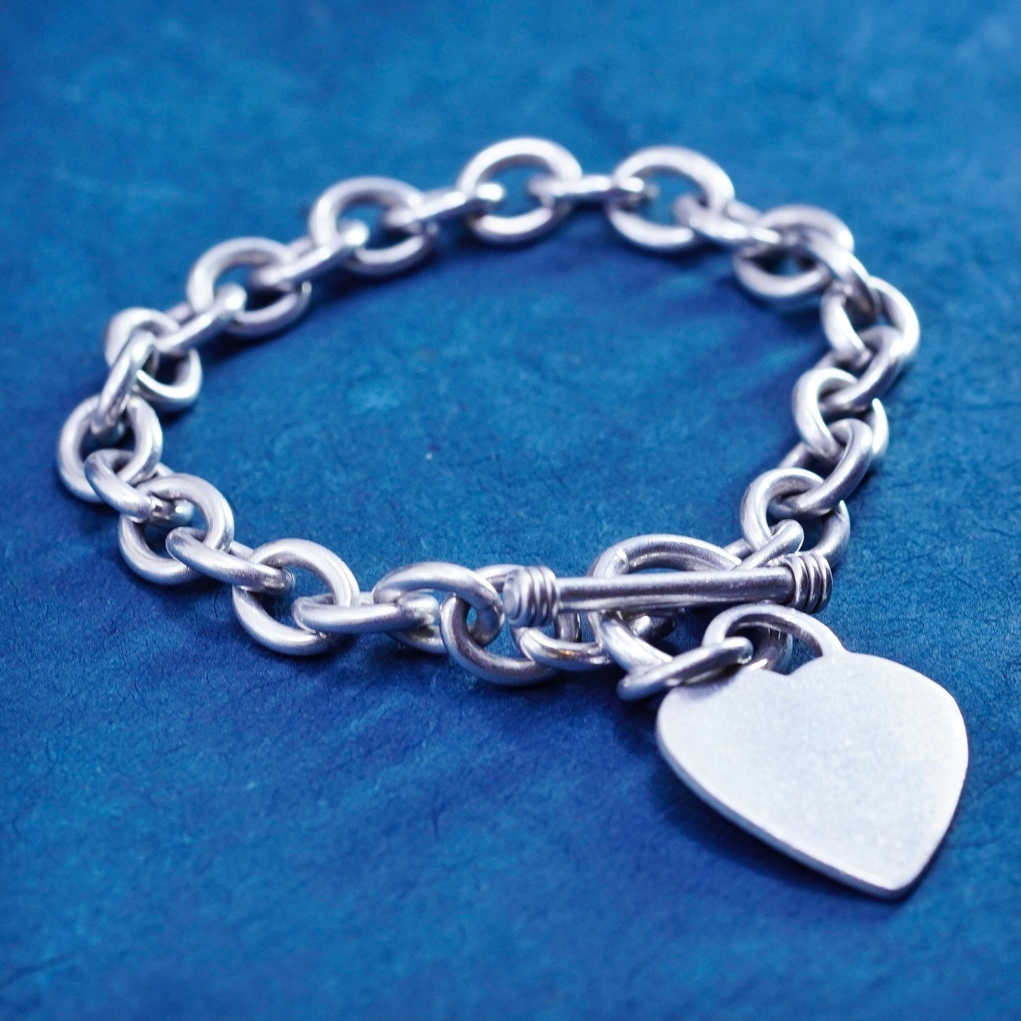 6.75”, Italy Sterling silver handmade bracelet, 925 circle chain heart charm