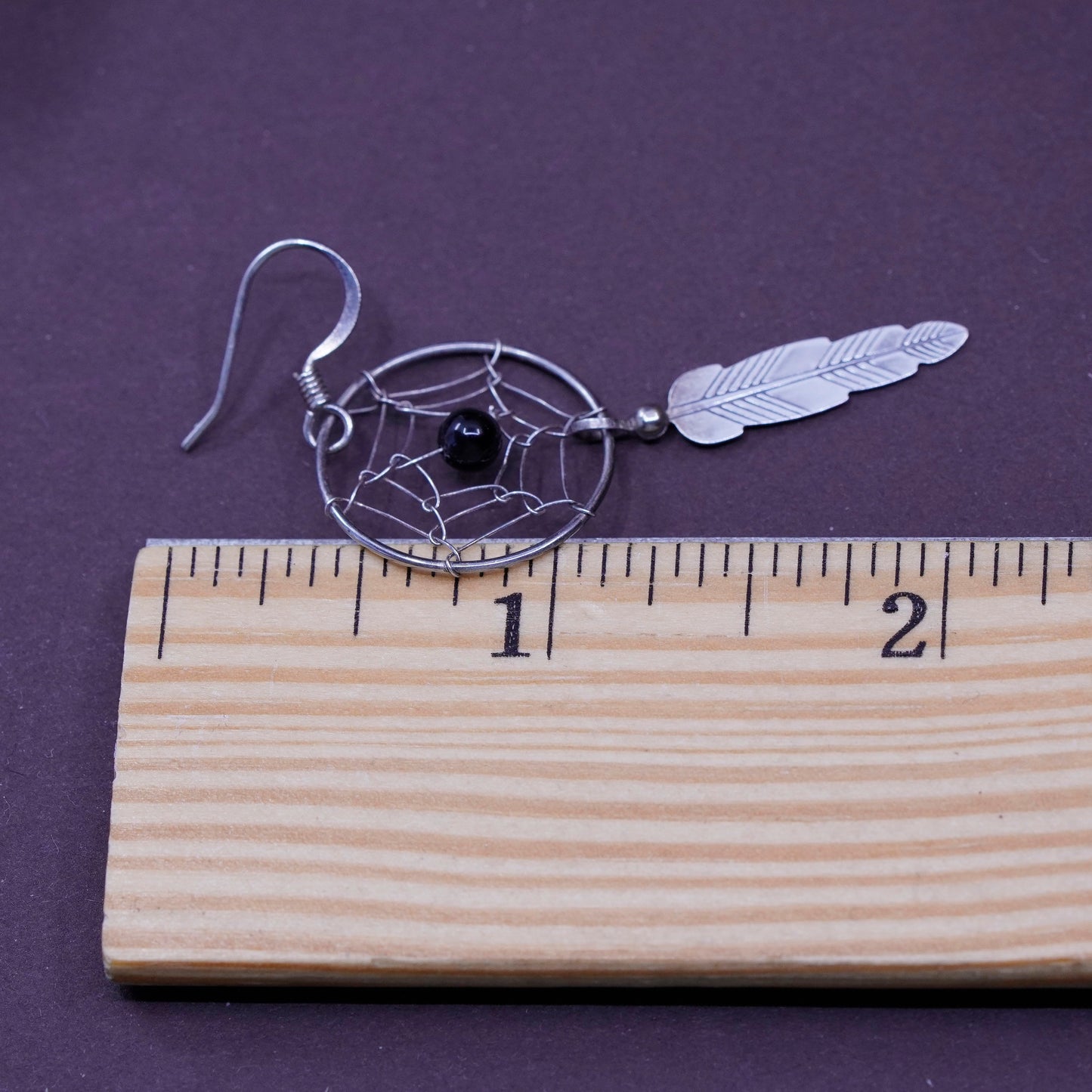 Native American Shawn Cayatineto Sterling 925 silver earrings w/ feather drops
