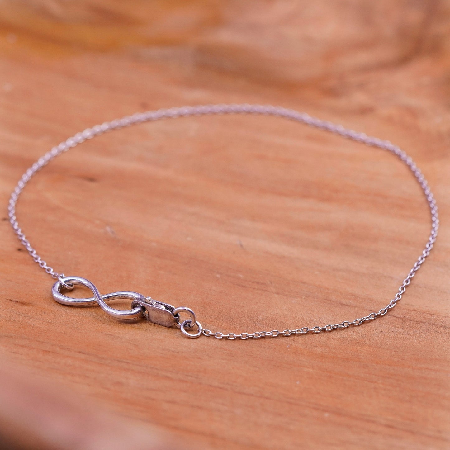 9.75”, Sterling silver charm bracelet, 925 circle chain with infinity charm