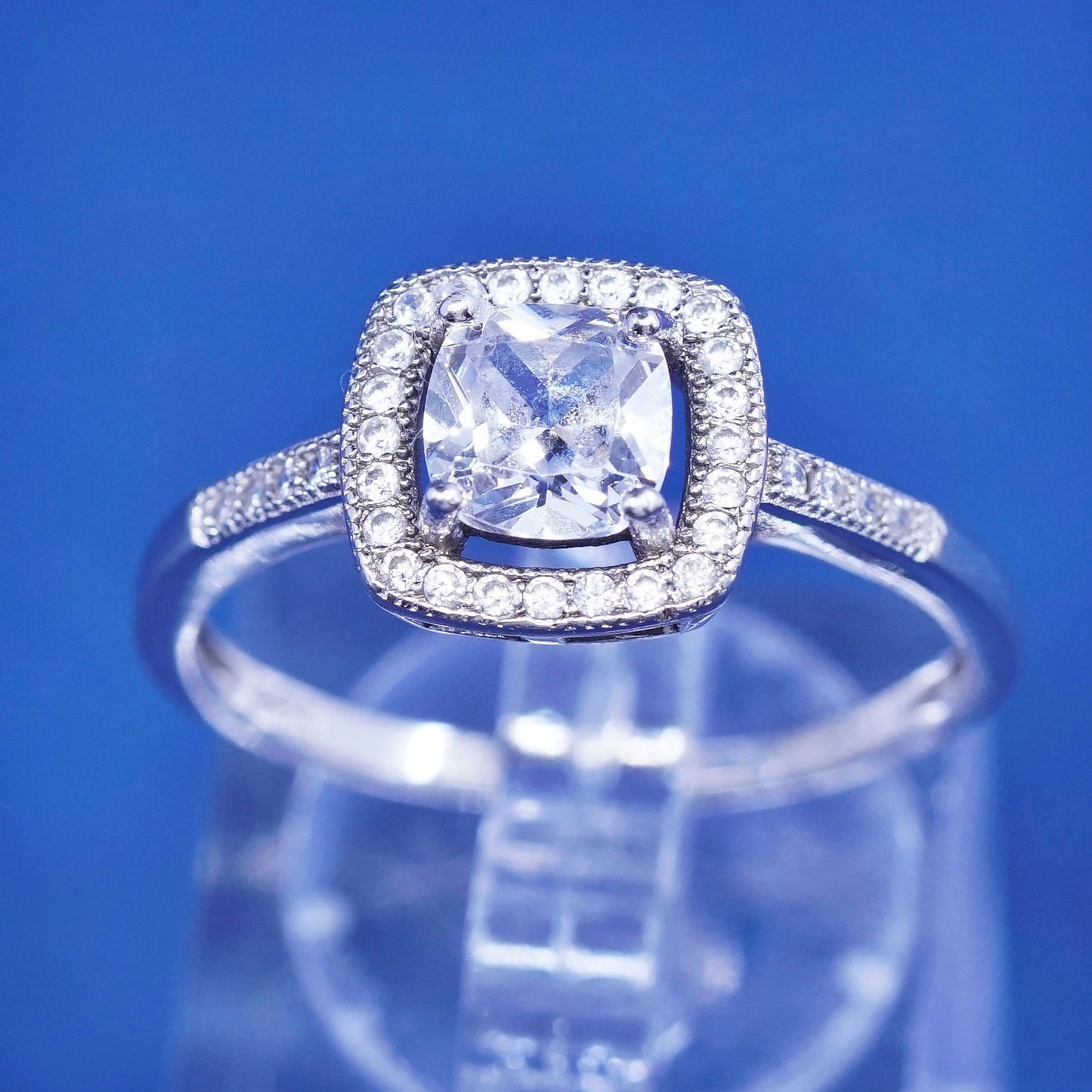 sz 9.25, vtg Sterling 925 silver engagement ring, w/ clear cz around