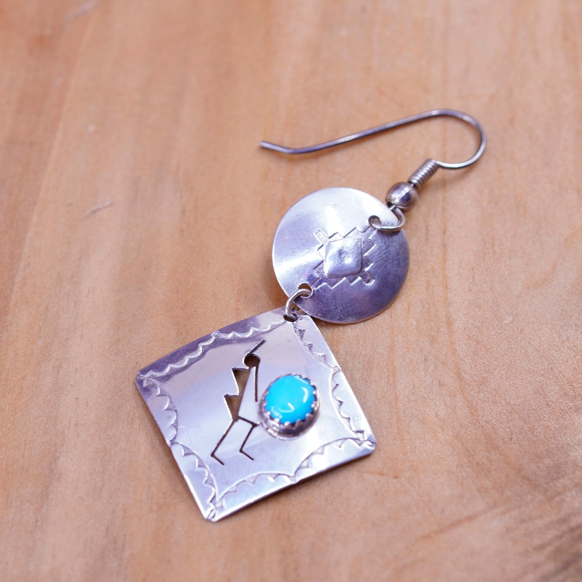 Vintage Sterling 925 silver handmade square earrings with turquoise