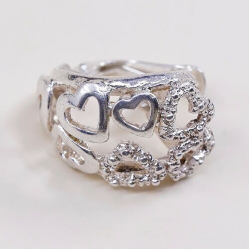 0.5”, Vtg Italy Sterling Silver Filigree Heart Studs Earrings, Stamped 925