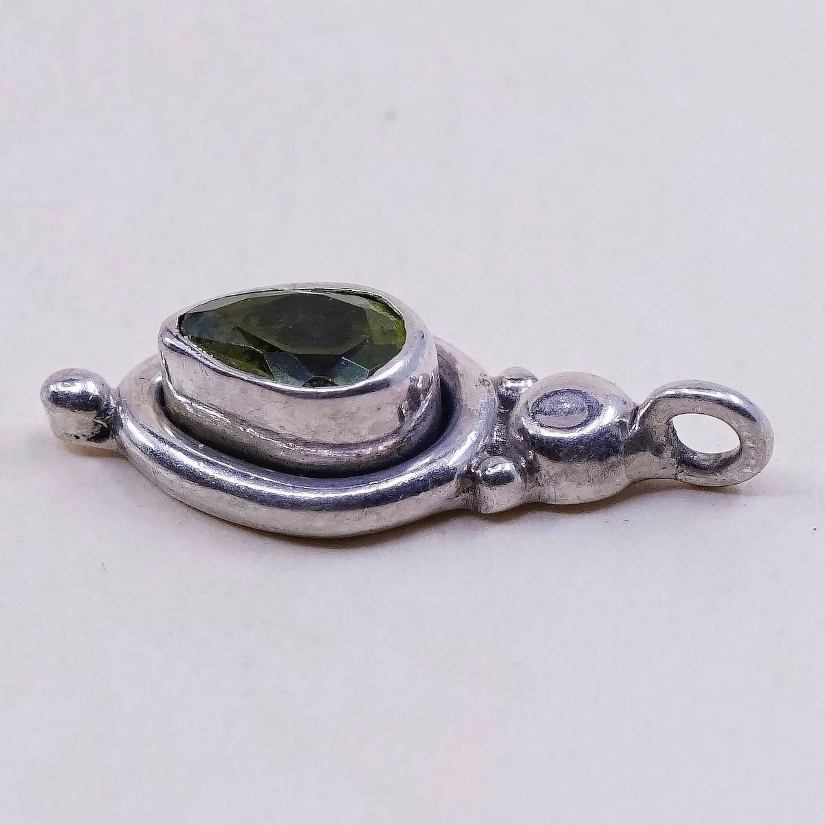vtg handmade Sterling silver angel pendant, 925 silver with teardrop peridot
