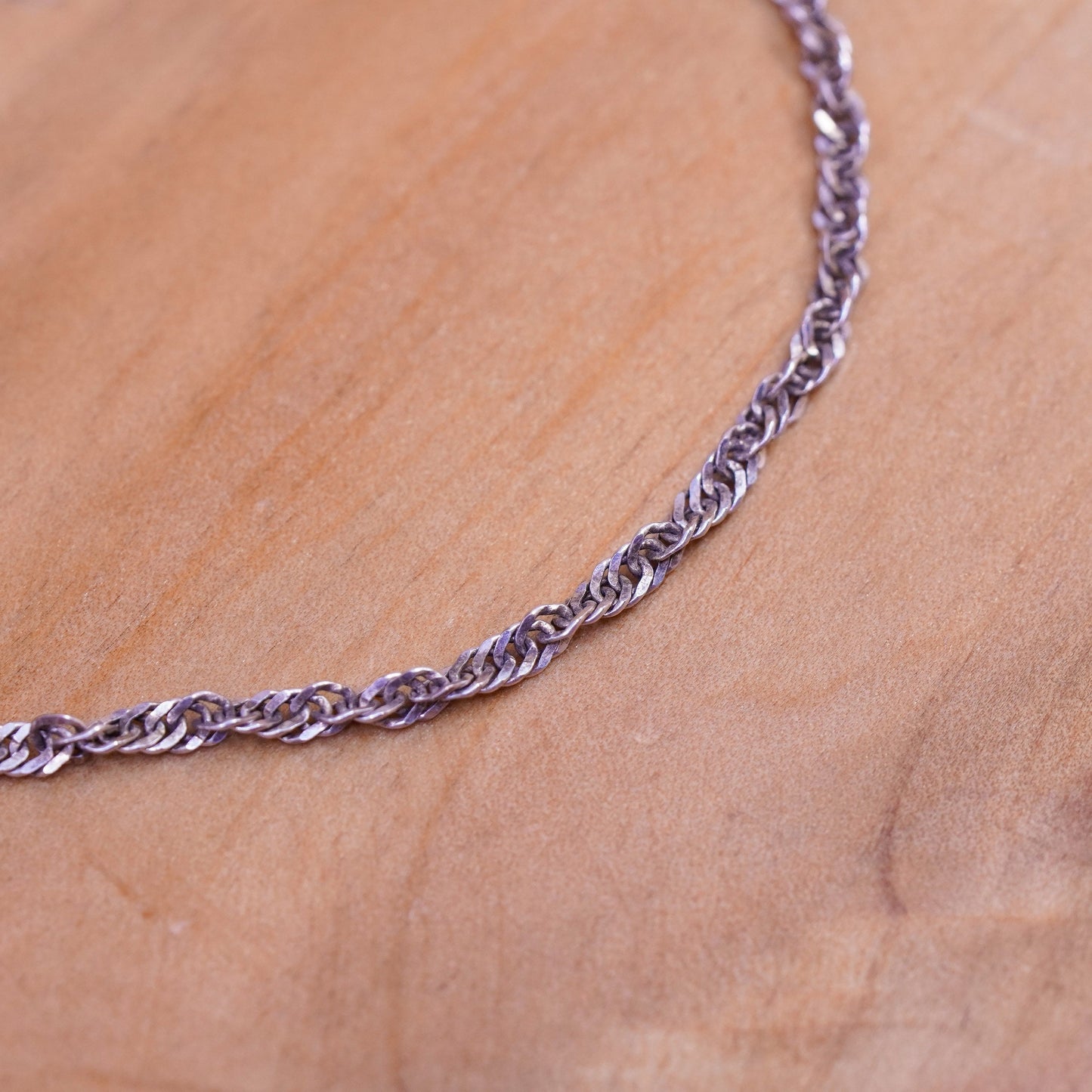 7.25”, Sterling silver handmade bracelet, Italy 925 twisted flatten curb chain