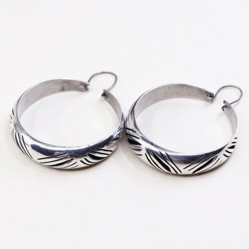 1.5”, Vtg Sterling Silver Handmade Earrings, Lightwight 925 Silver Hoops, Huggie