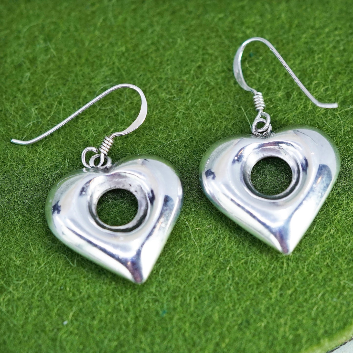 Vintage Mexico Sterling 925 silver handmade earrings heart drops