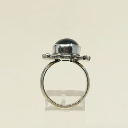 Sz 9.5, Vtg Sterling Silver Handmade Ring, 925 Silver Band W/ Oval obsidian