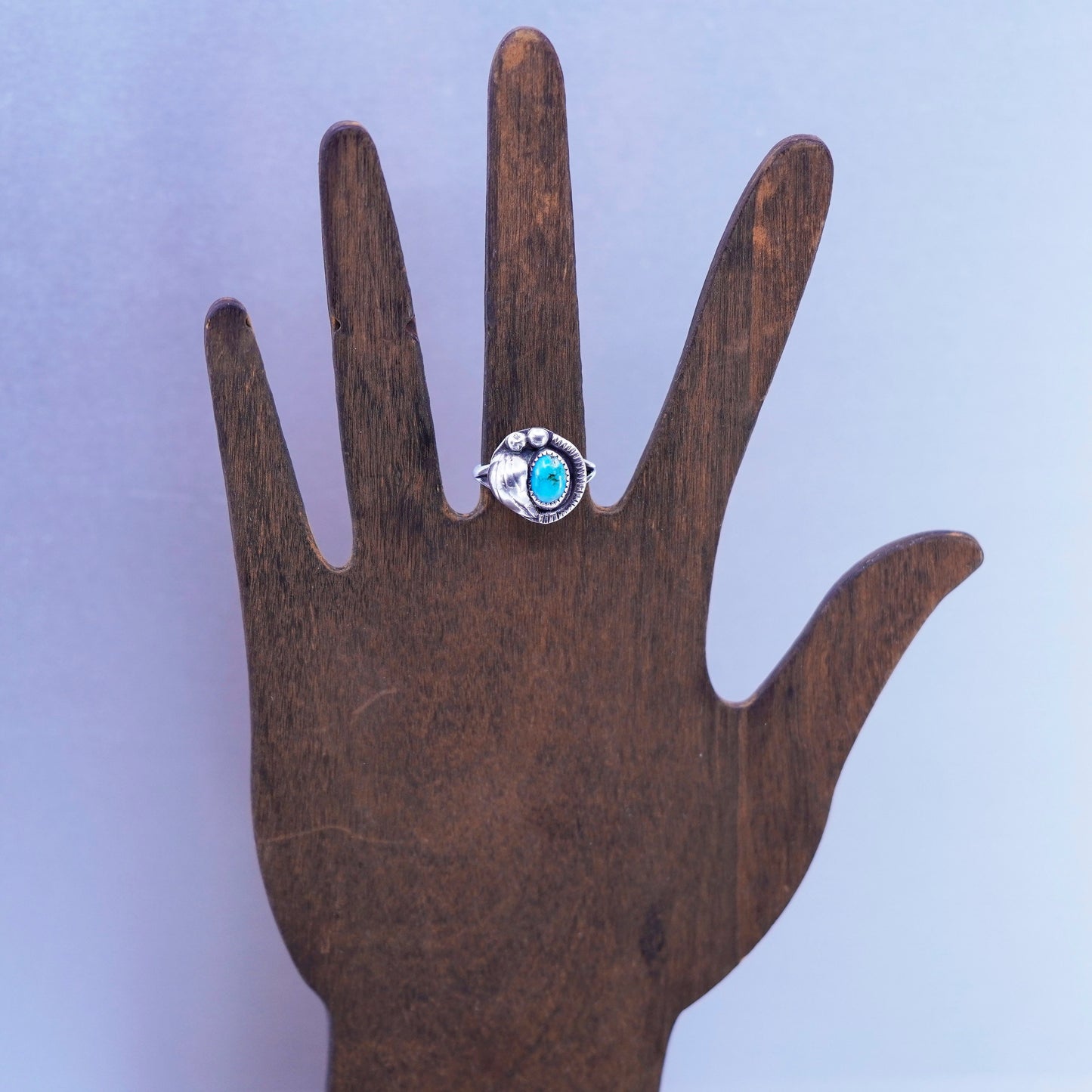 Size 6.5, Native American navajo Sterling 925 silver ring turquoise feather