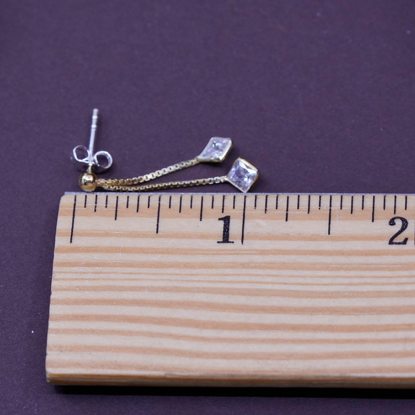 Vintage gold over Sterling 925 silver handmade earrings with CZ dangles