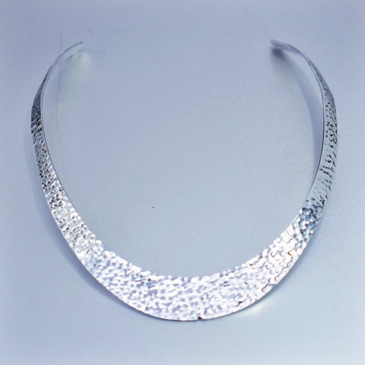 14”, vintage Sterling 925 silver handmade hammered choker collar necklace