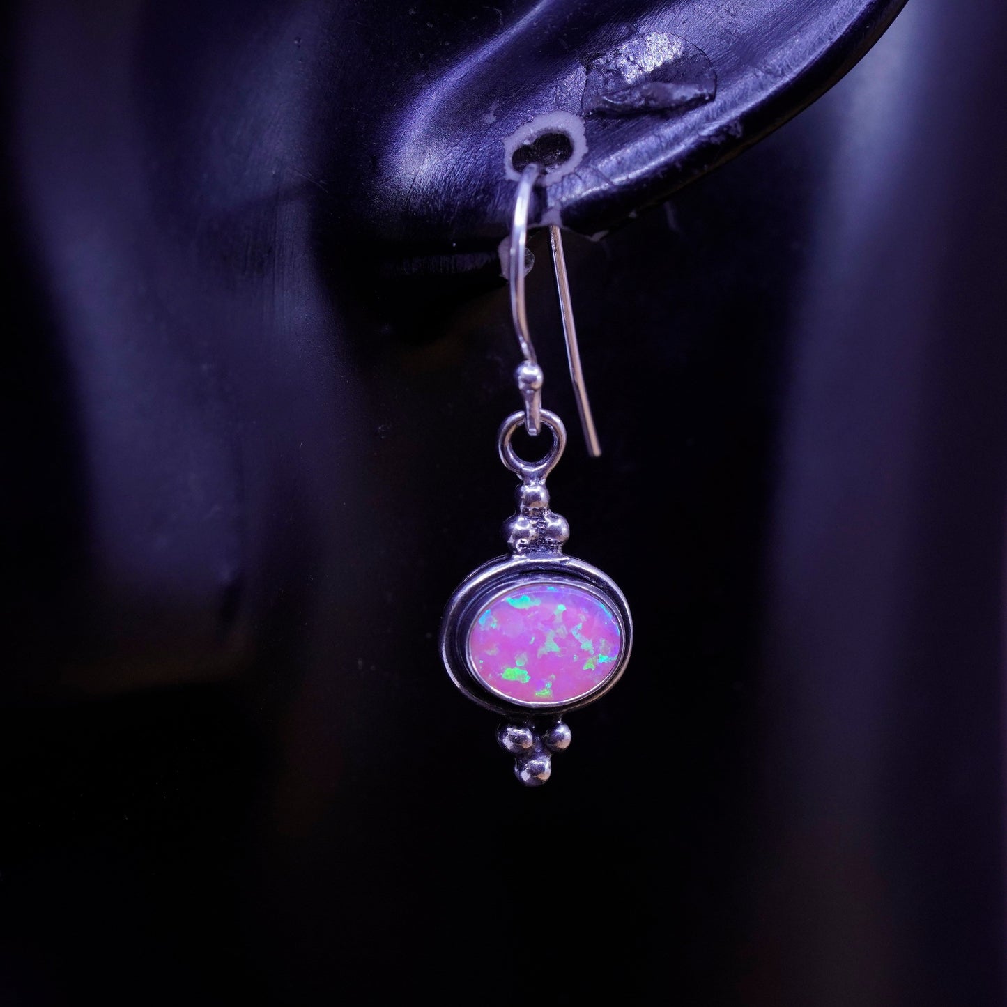 Vintage Sterling 925 silver handmade earrings with oval opal inlay