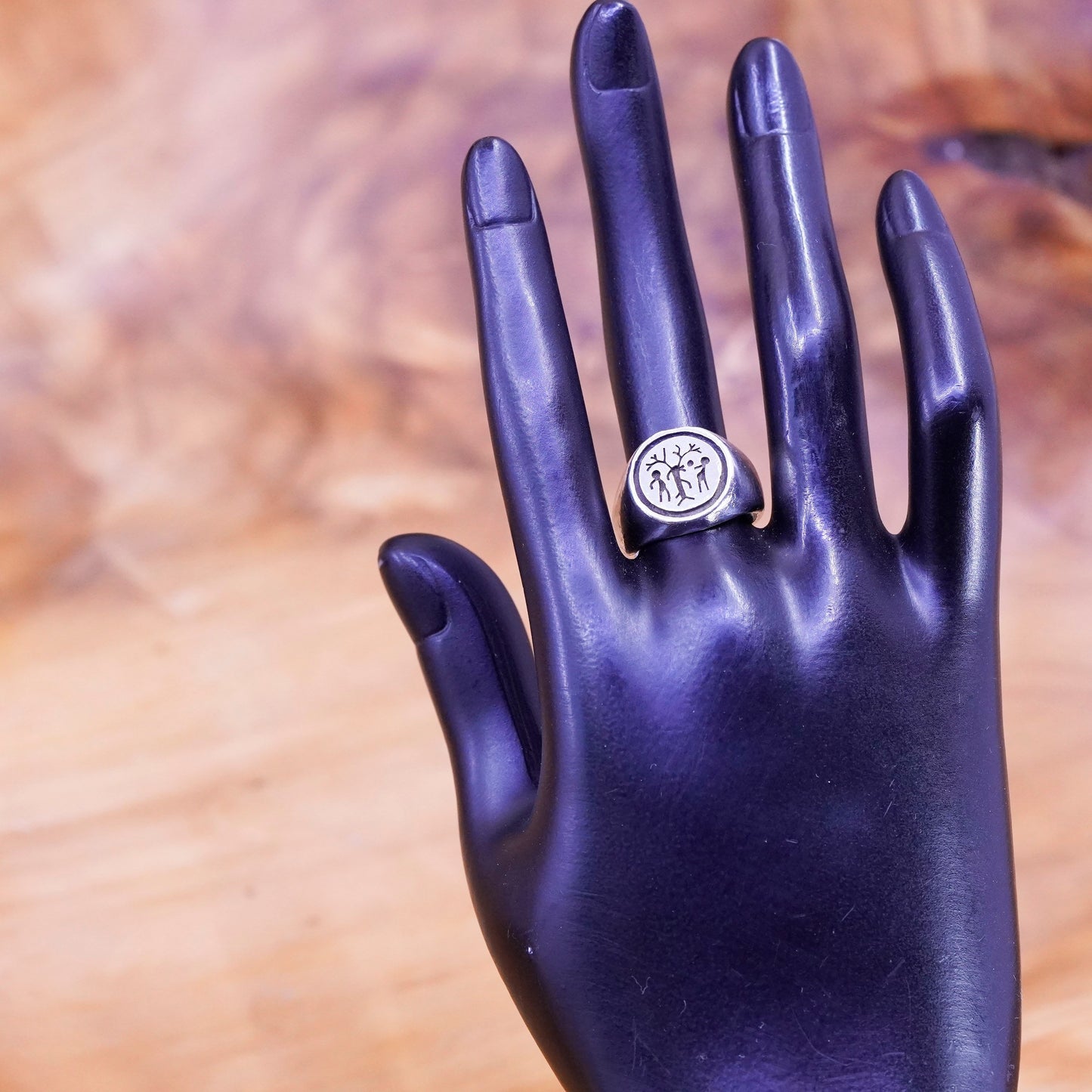 Size 6.75, Sterling silver handmade ring, 925 band embossed deer figure