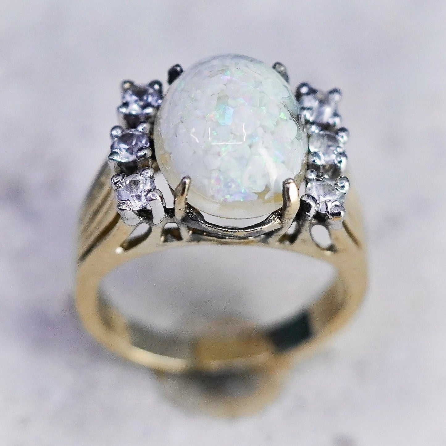 Size 6, vintage vermeil gold filled sterling 925 silver handmade ring opal cz
