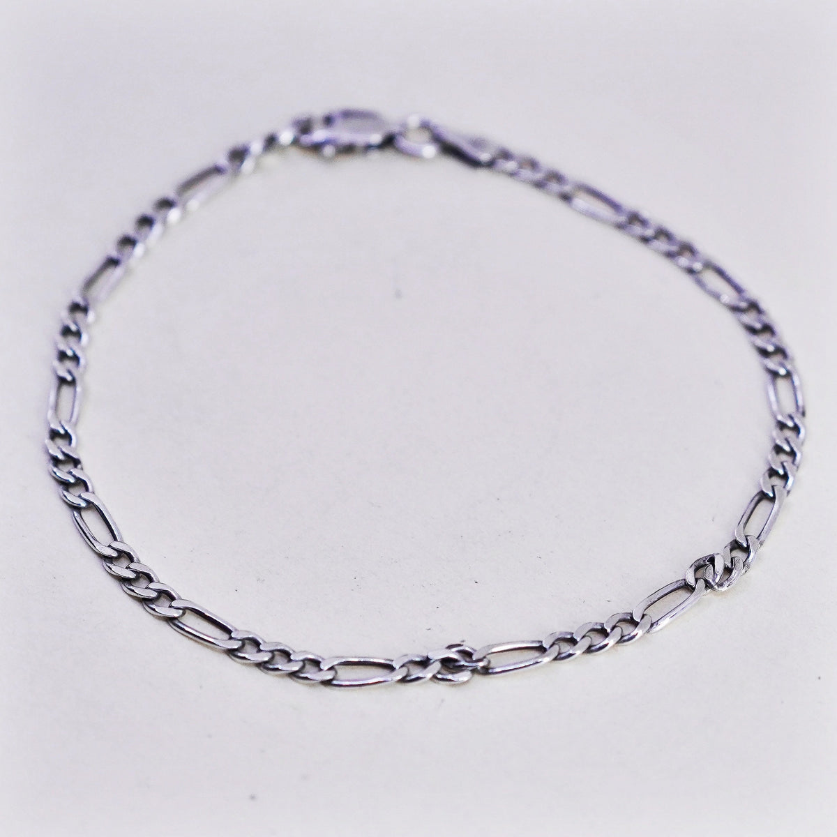 7.75”, 3mm, Vintage sterling silver bracelet, Italy 925 figaro chain