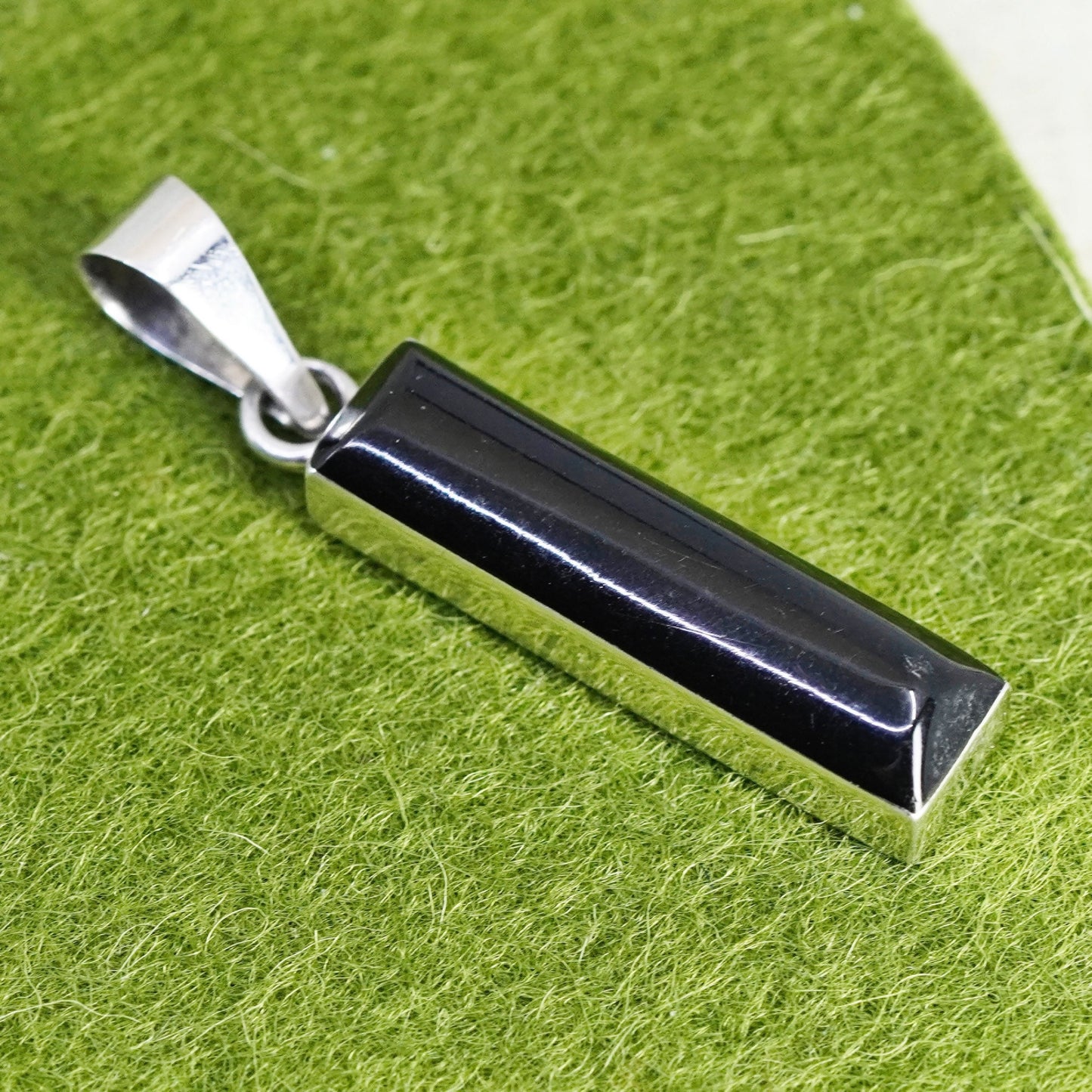 vintage handmade sterling 925 silver pendant with long black onyx