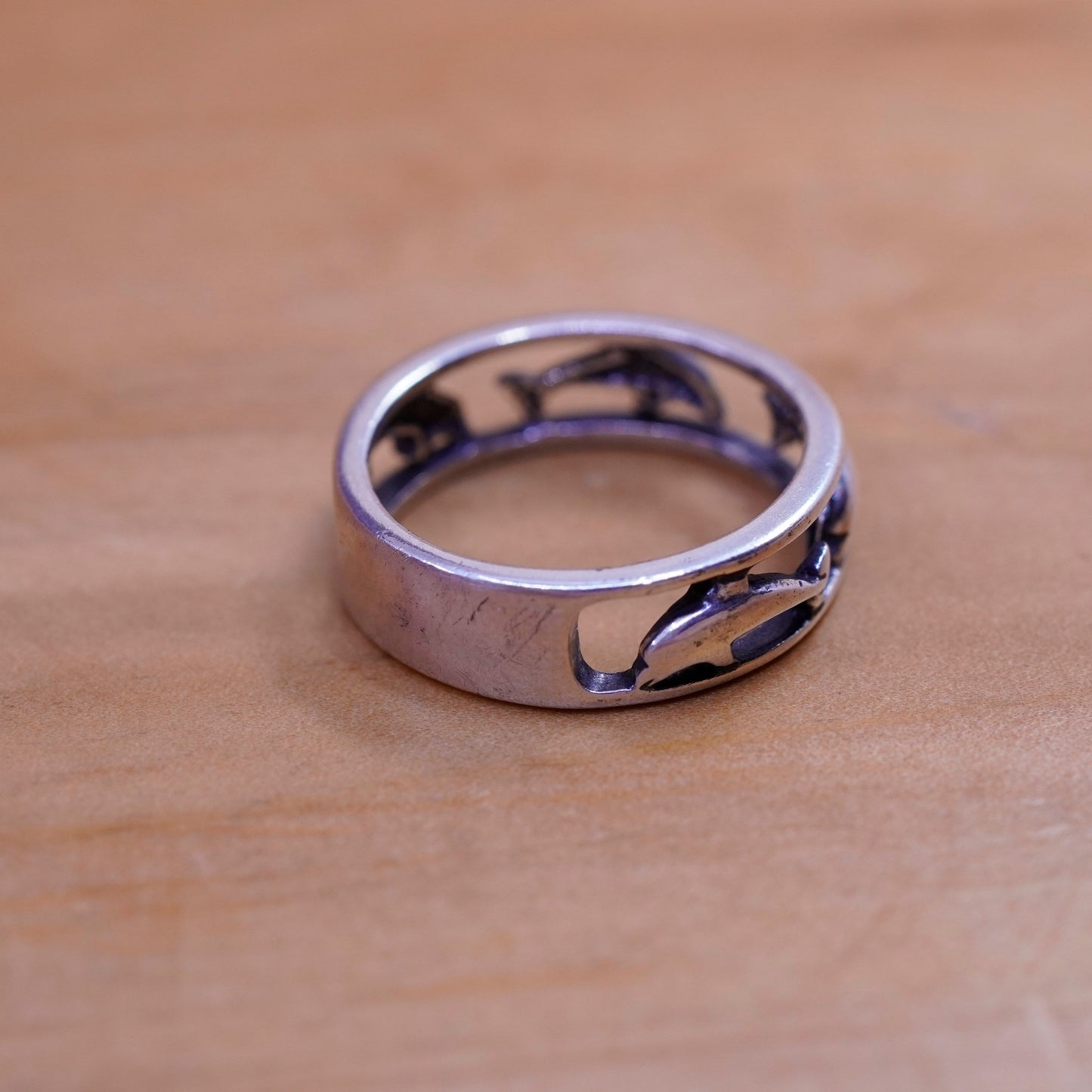 Size 6, vintage Sterling silver handmade ring, 925 dolphin band