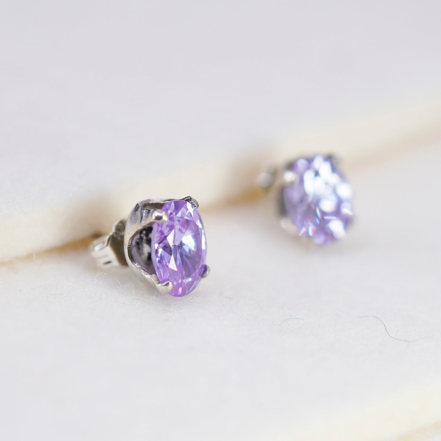 Vintage Sterling 925 silver handmade earrings, studs with amethyst