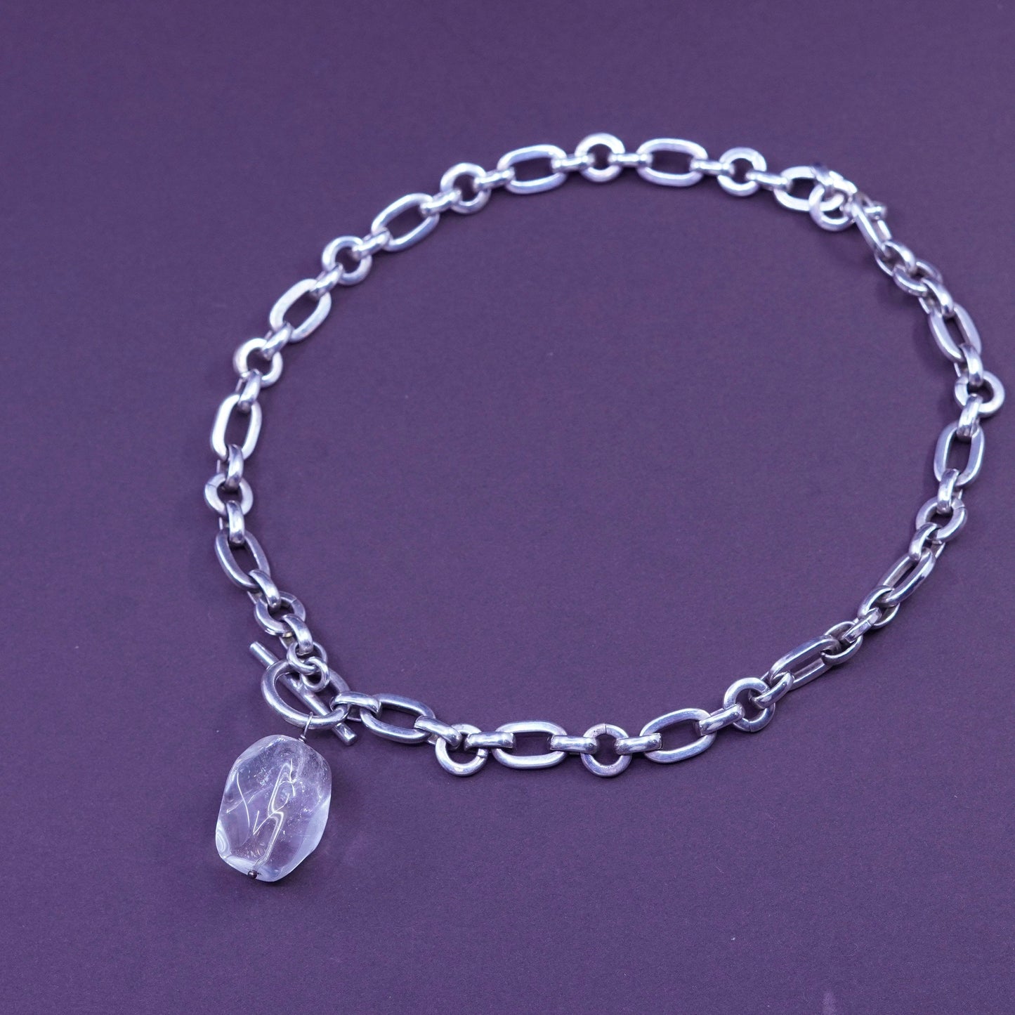 15”, 1mm, vintage Sterling silver necklace, 925 oval chain with Crystal pendant