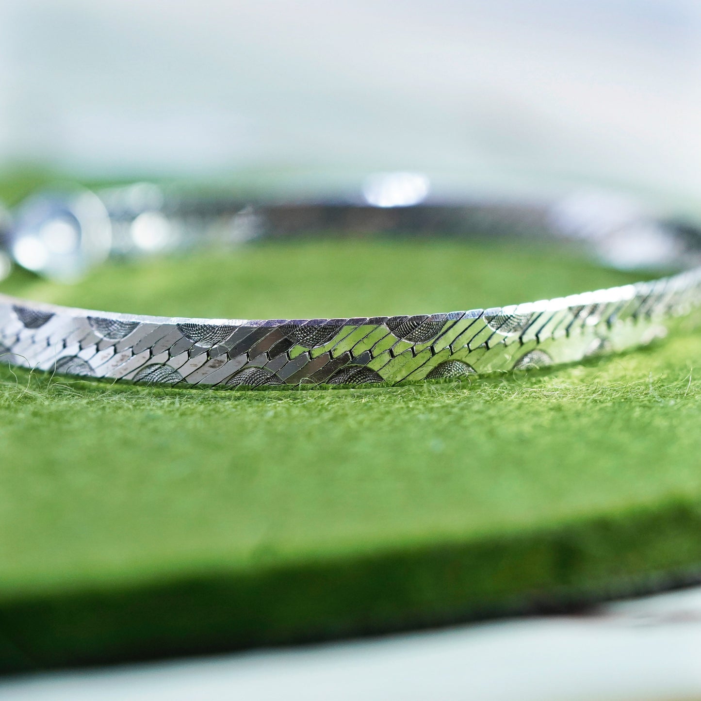 6.75”, 5mm, Vintage sterling silver herringbone bracelet, textured 925 chain