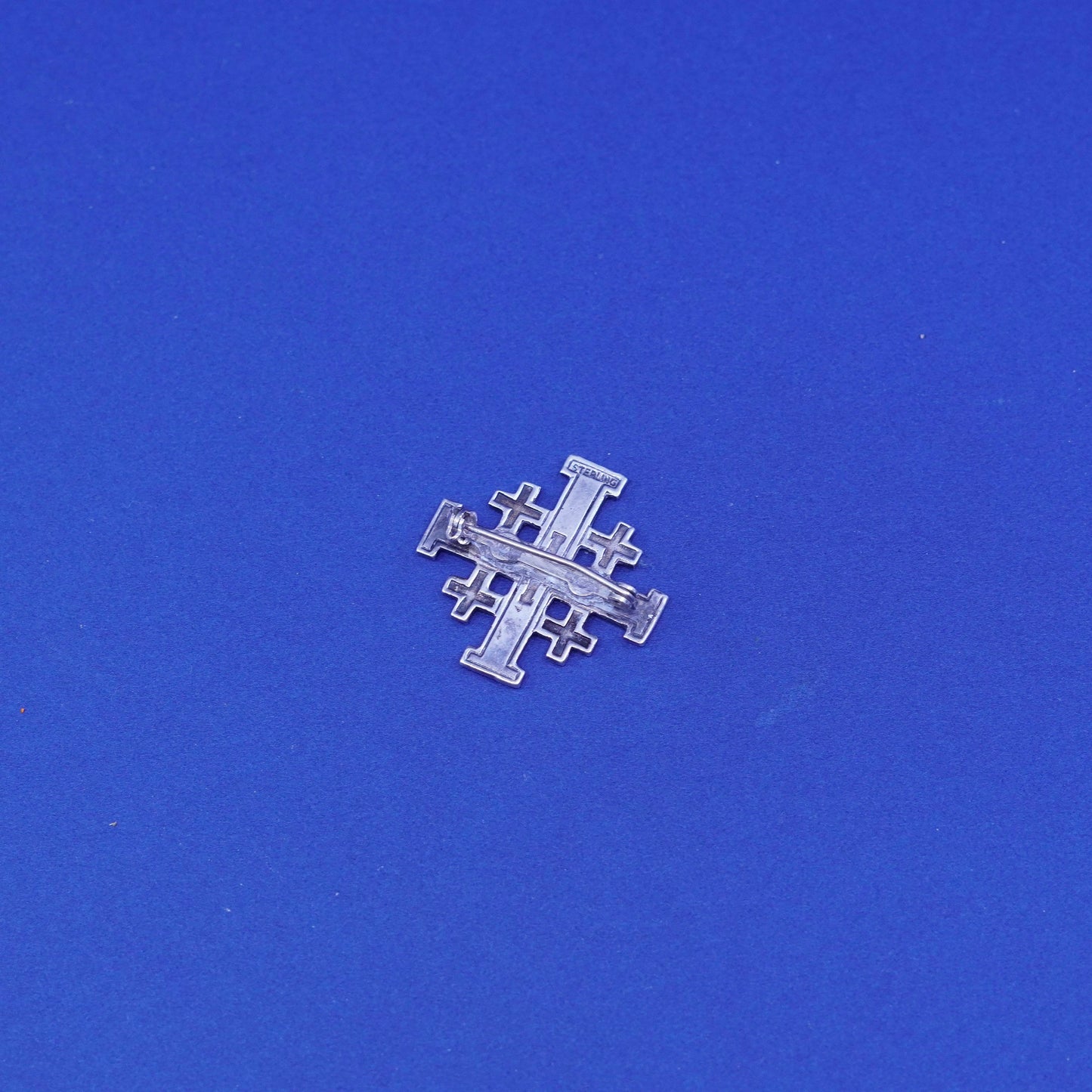 Vintage Sterling silver handmade brooch, 925 Jerusalem cross pin