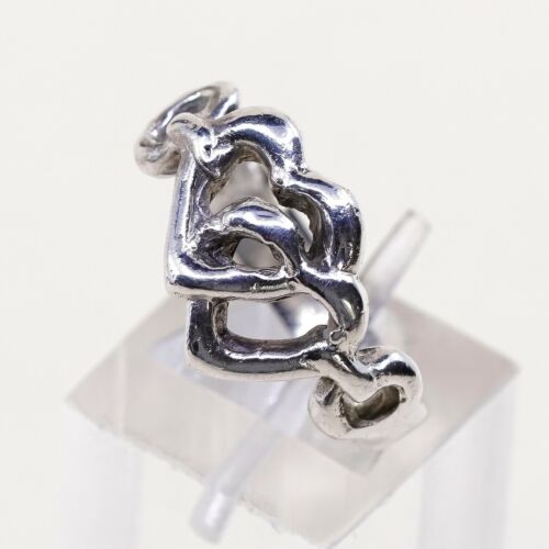 Size 8, Vtg Sterling Silver Handmade Ring, 925 Silver Band W/ Double Heart