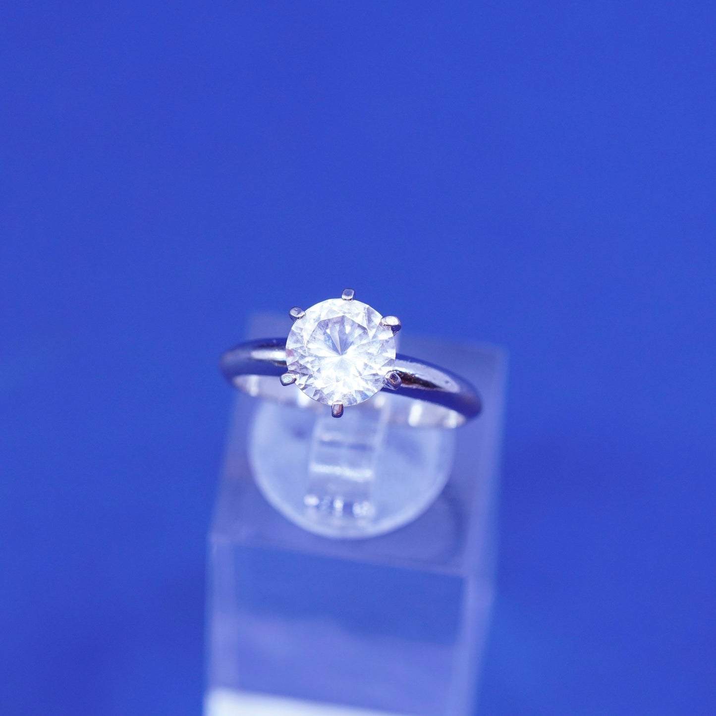 Size 7, vintage Sterling silver handmade ring, 925 engagement ring with crystal