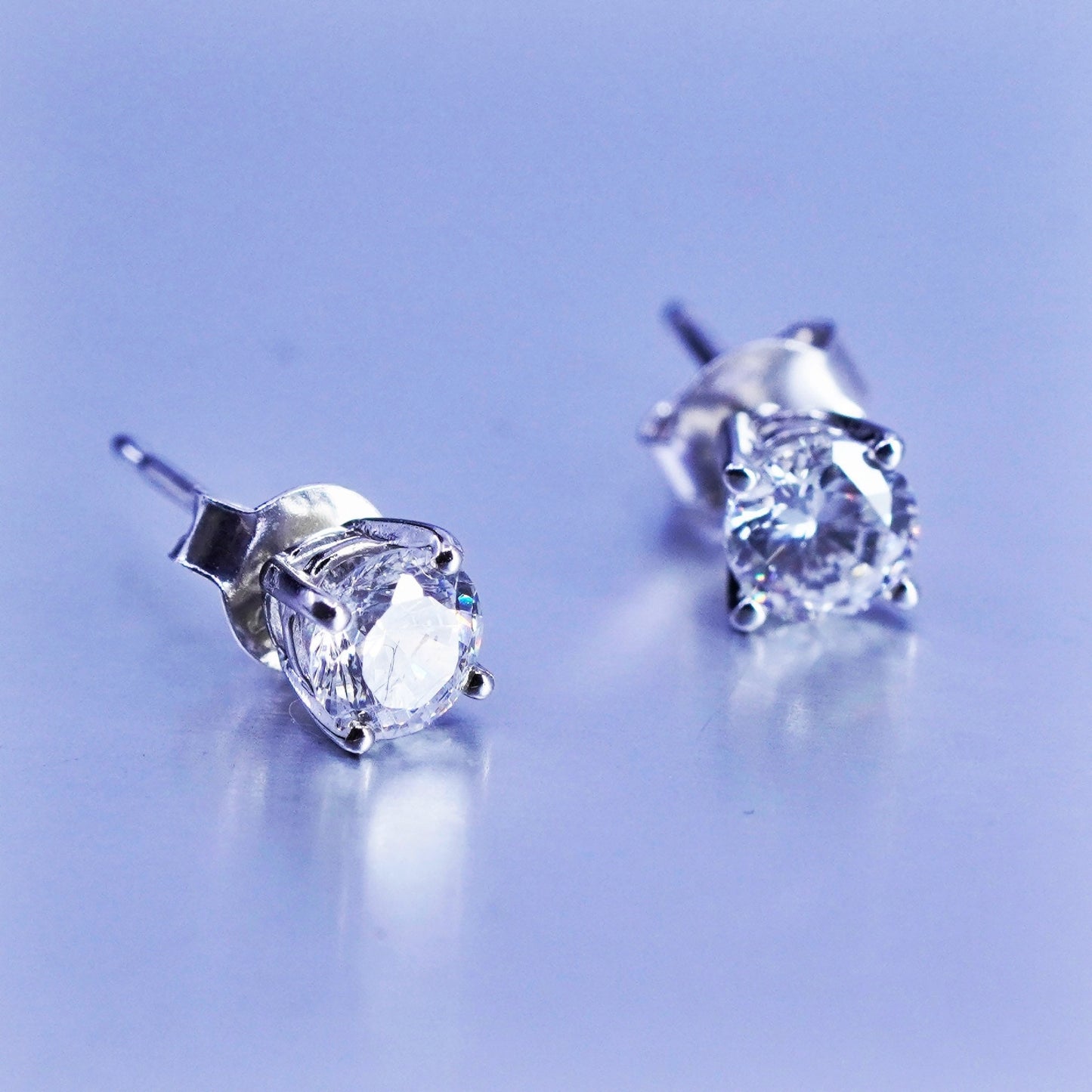 5mm, Vintage Sterling 925 silver earrings, studs with cz inlay