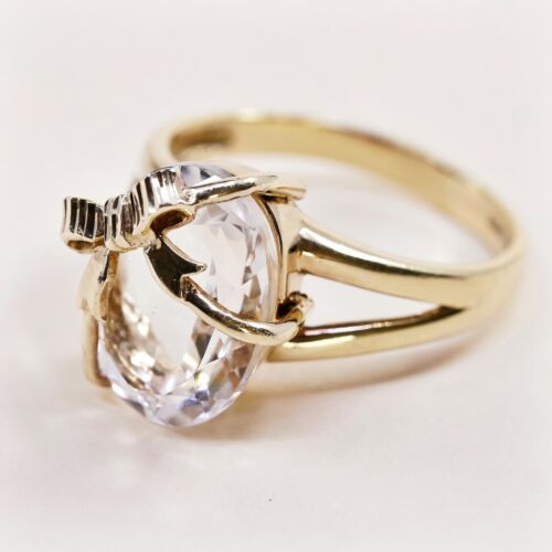 Sz 11.5, Turkey Vermeil Gold Over Sterling Ring, 925 Ring W/ Crystals Ribbon Bow