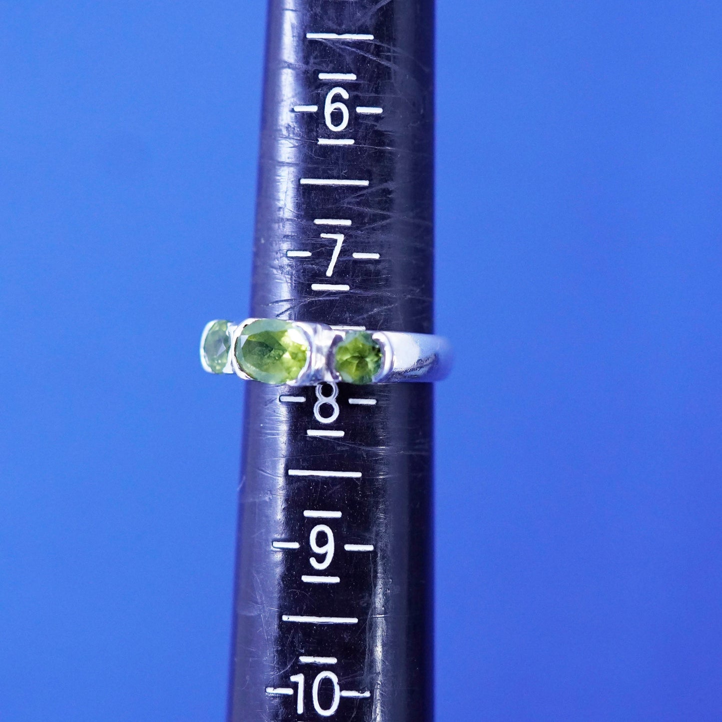 Size 7.5, vintage Sterling silver handmade ring, 925 stackable band w/peridot