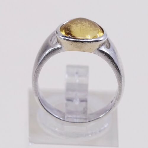 Sz 6, Sterling Silver handmade Ring, 925 Silver W/ Heart citrine, Stamped 925