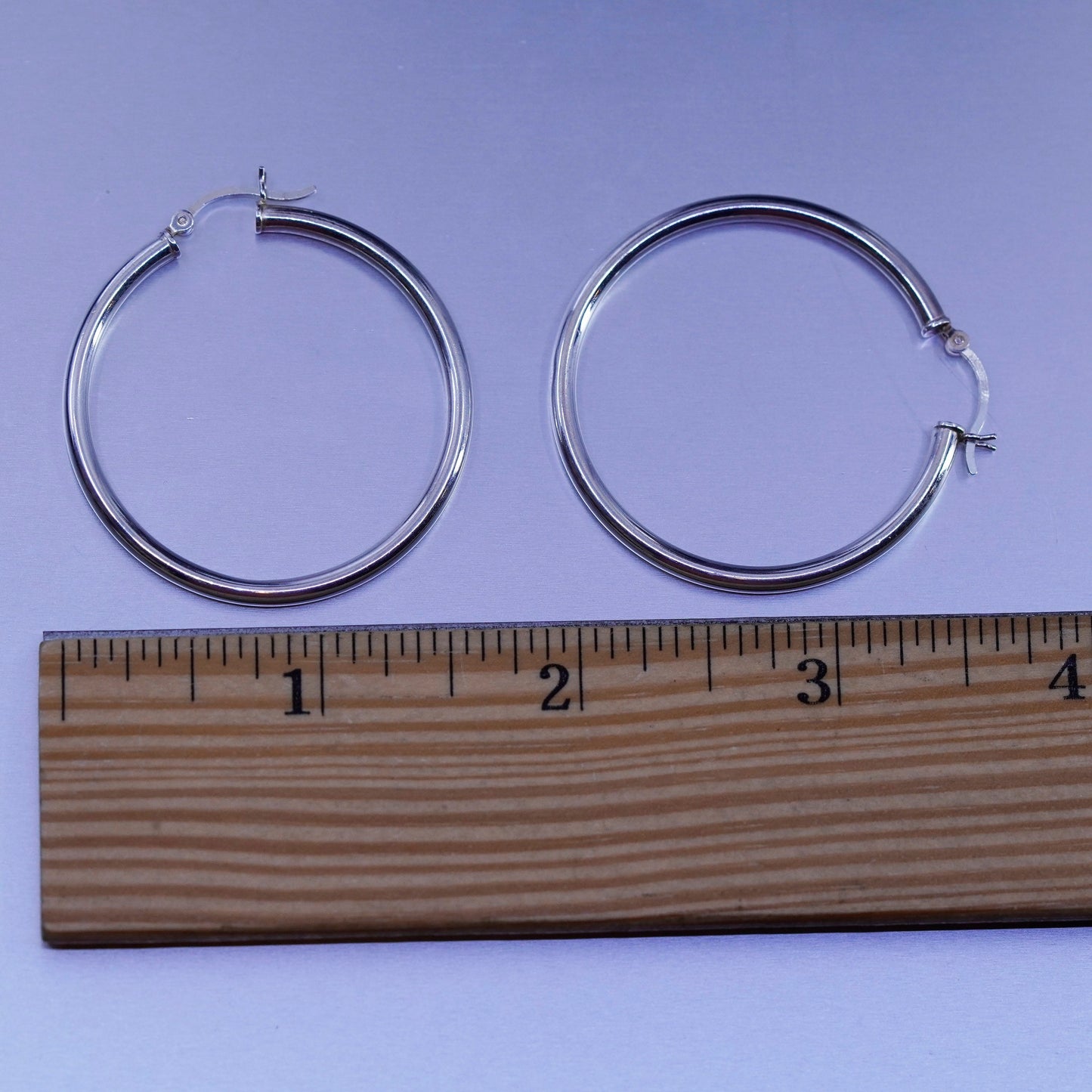 1.5”, vintage Italy Sterling silver handmade earrings, bold 925 hoops