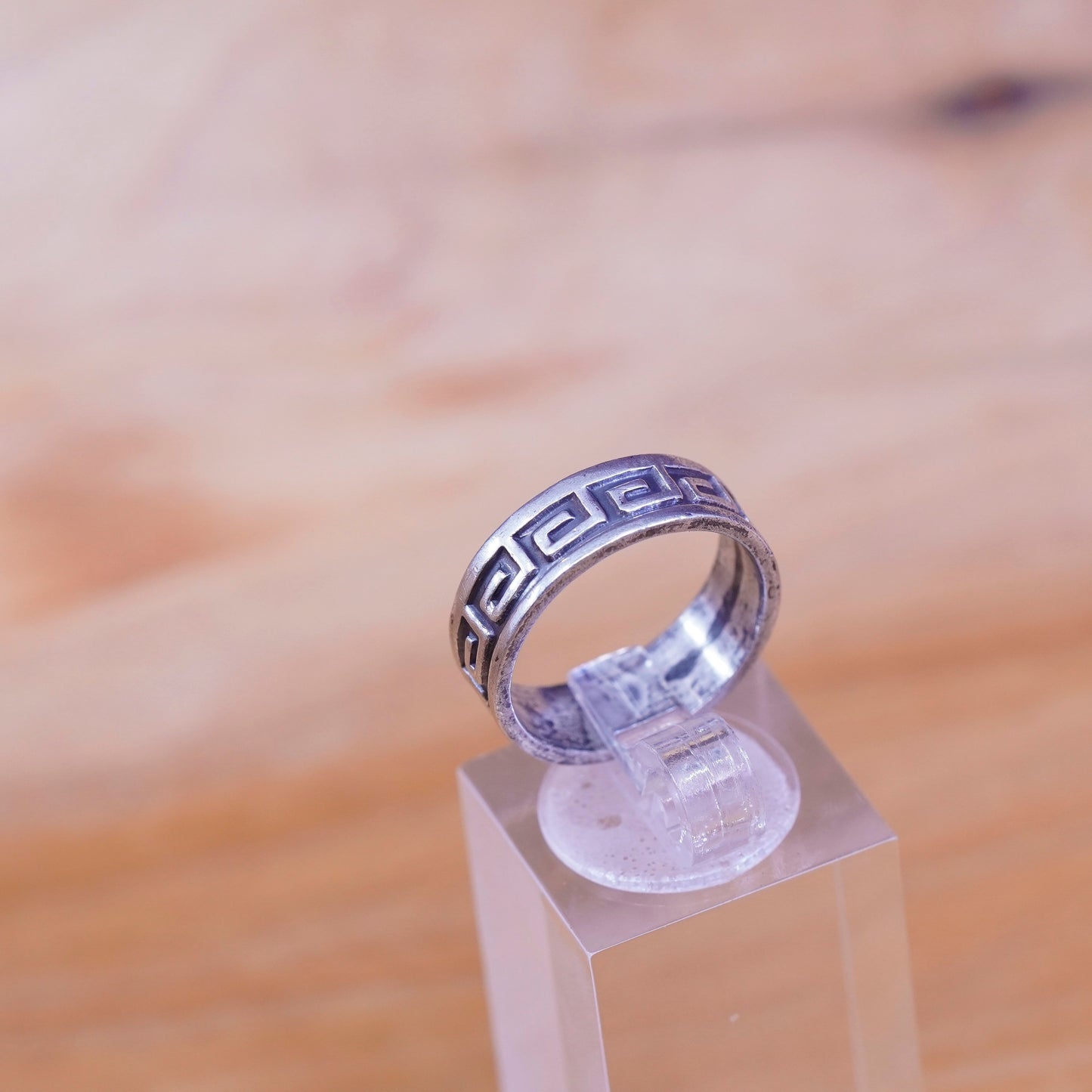Size 6, vintage Sterling silver handmade ring, 925 band with Greek key Embossed