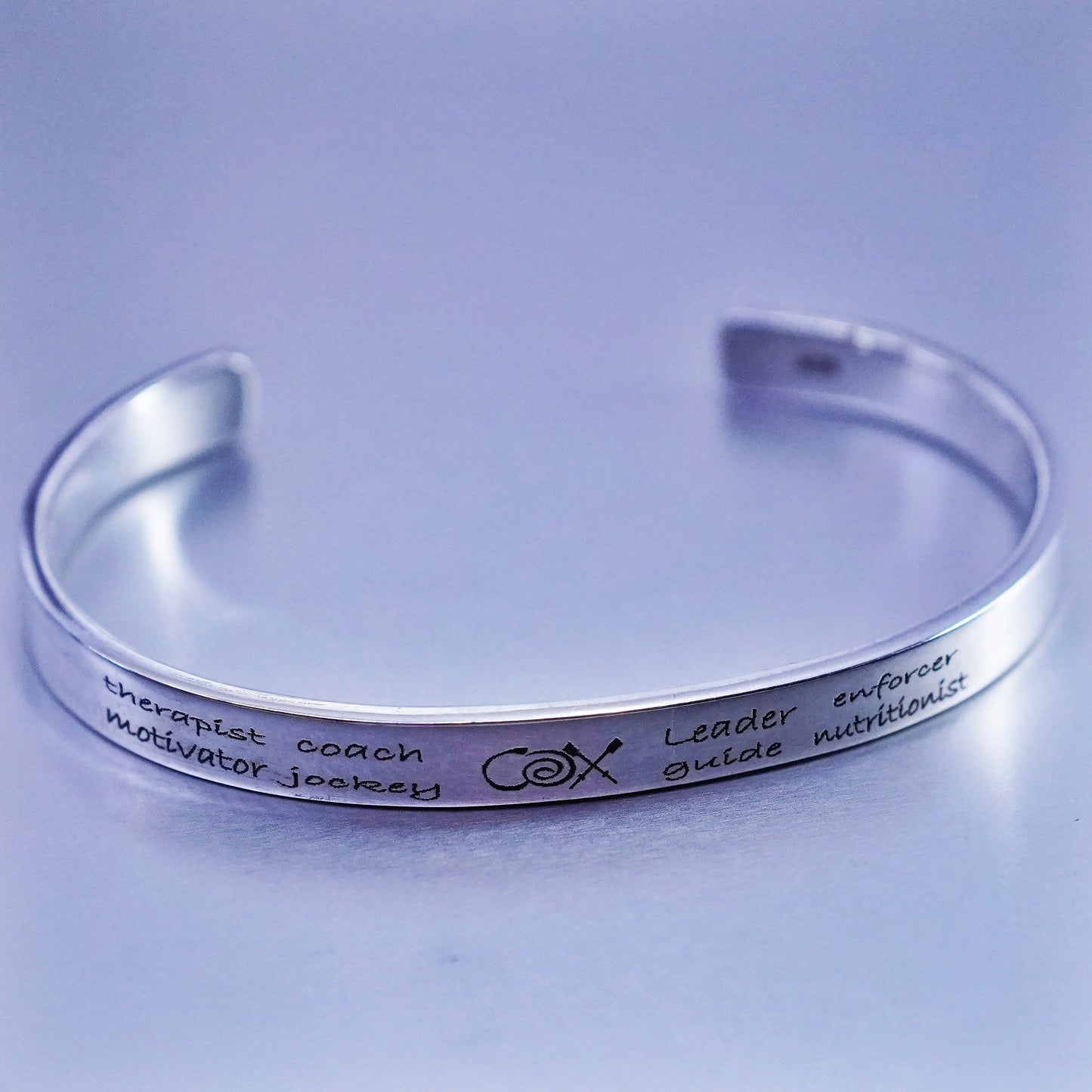 6.75”, Sterling 925 silver bracelet, quote cuff therapist coach motivator jokey